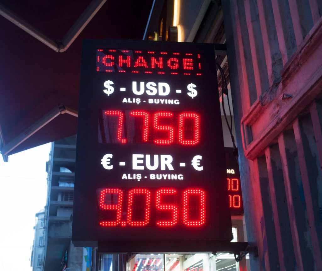 Currency Exchange Board Showing The EUR/USD